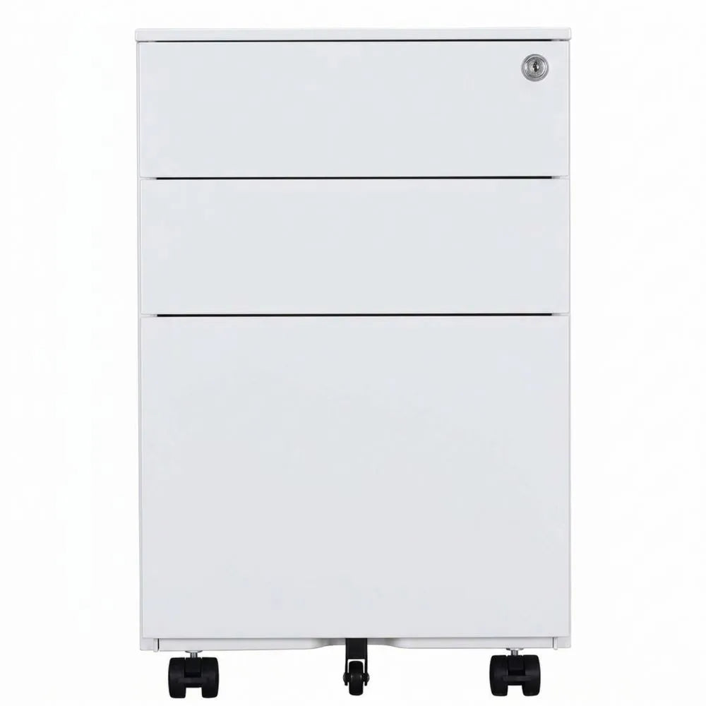 Vollständig montierter Rollcontainer mit Kippschutz, 3 Schubladen für A4, 50 x 39 x 60 cm, Weiß