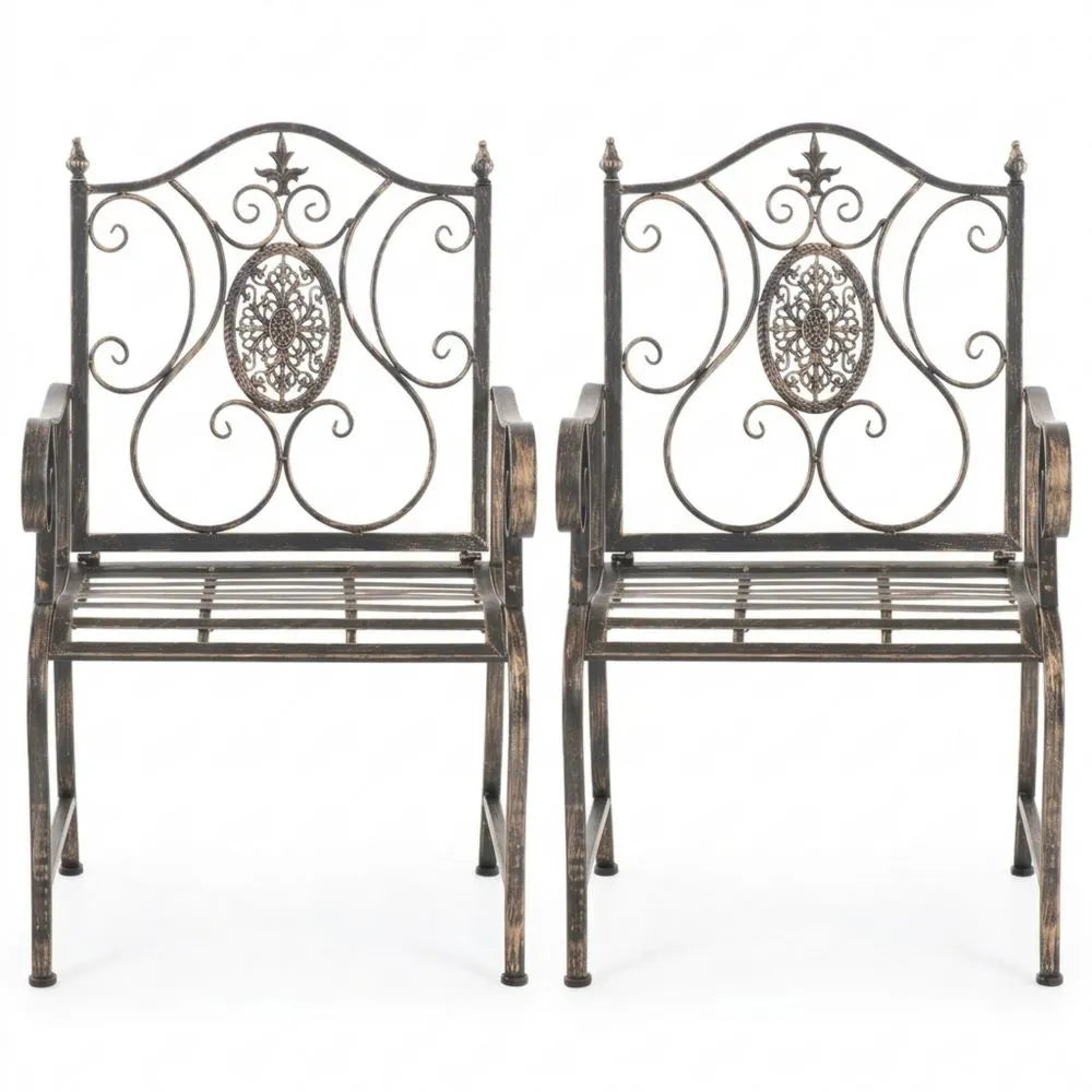Gartenstühle im Landhausstil aus lackiertem Eisen, stabil, 2er Set, Farbe: Bronze