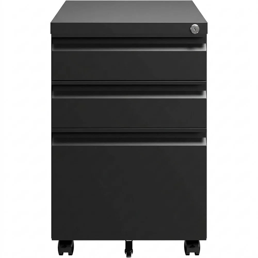 Abschließbarer Rollcontainer aus Metall mit Schubladen, Schwarz, 39 x 50 x 62 cm
