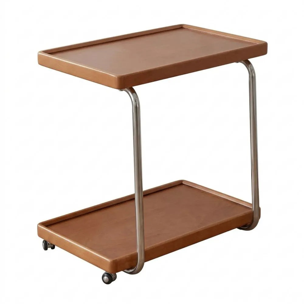 Multifunktionaler C-Form Beistelltisch auf Rollen, beweglicher Holz-Couchtisch für Wohn- und Schlafzimmer, Esszimmer, 42 x 62 x 61 cm