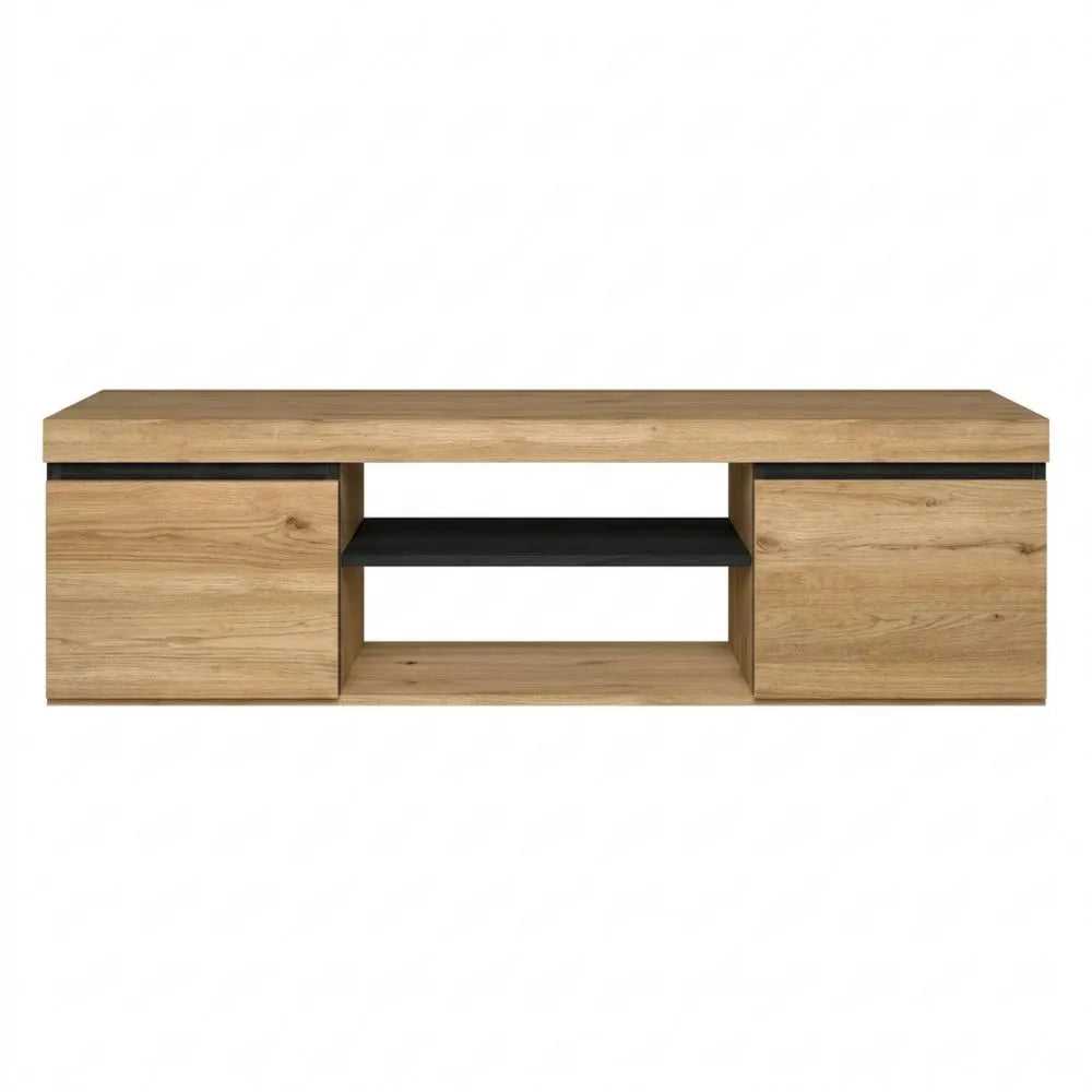 Moderner TV-Schrank mit 3 Türen und Regal, nordischer Stil, Eiche und Schwarz