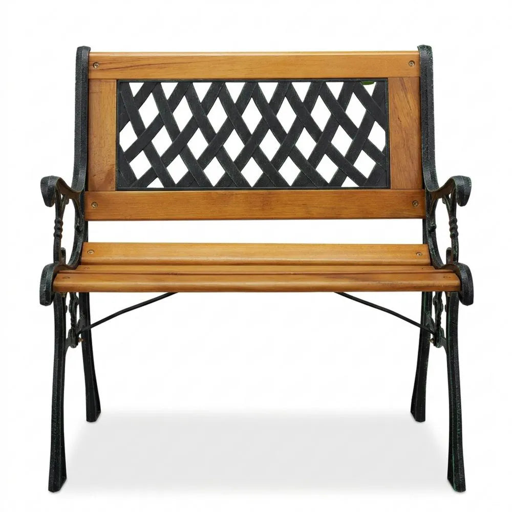 Vintage Gartenstuhl mit Armlehne, robustes Design, Holz und Gusseisen, natur-schwarz