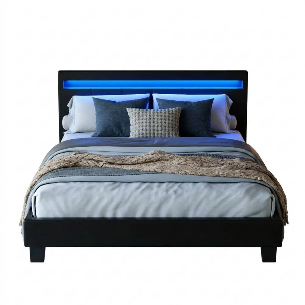 Elegantes Polsterbett 120x200 cm mit LED-Beleuchtung und Lattenrost