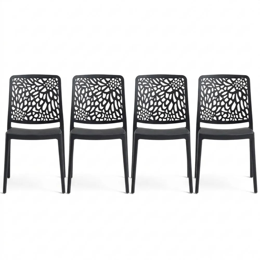 Stapelbare wetterfeste Gartenstühle aus Polypropylen, robust und pflegeleicht, für drinnen und draußen, modernes Design, 4er Set, Anthrazit